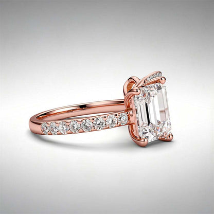6.19 CTW Three Stone Emerald Cut Lab Diamond Ring – 14K Gold