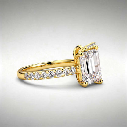 6.19 CTW Three Stone Emerald Cut Lab Diamond Ring – 14K Gold