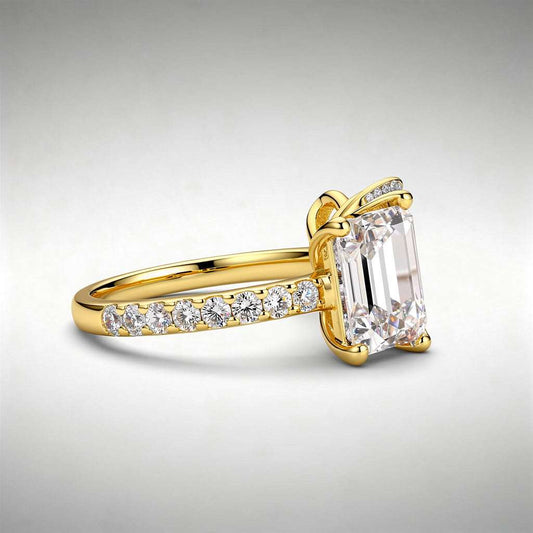 6.19 CTW Three Stone Emerald Cut Lab Diamond Ring – 14K Gold