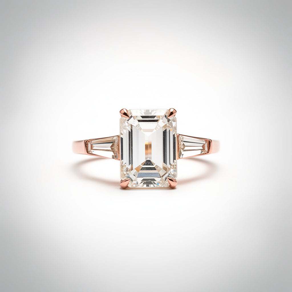 3.08 CTW Emerald Cut Lab Diamond Ring – 14K Gold