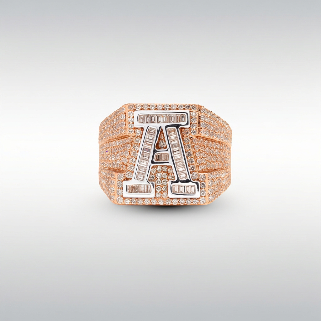 Men's 10K Gold 2.1 CTW Natural Diamond Baguette Initial Signet Ring