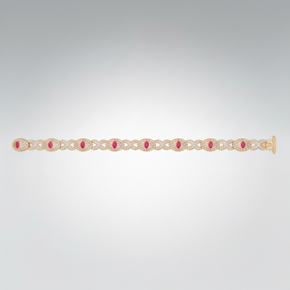 Natural Ruby & Diamond Marquise-Link Bracelet | 10K Gold