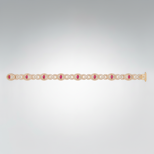 Natural Ruby & Diamond Marquise-Link Bracelet | 10K Gold