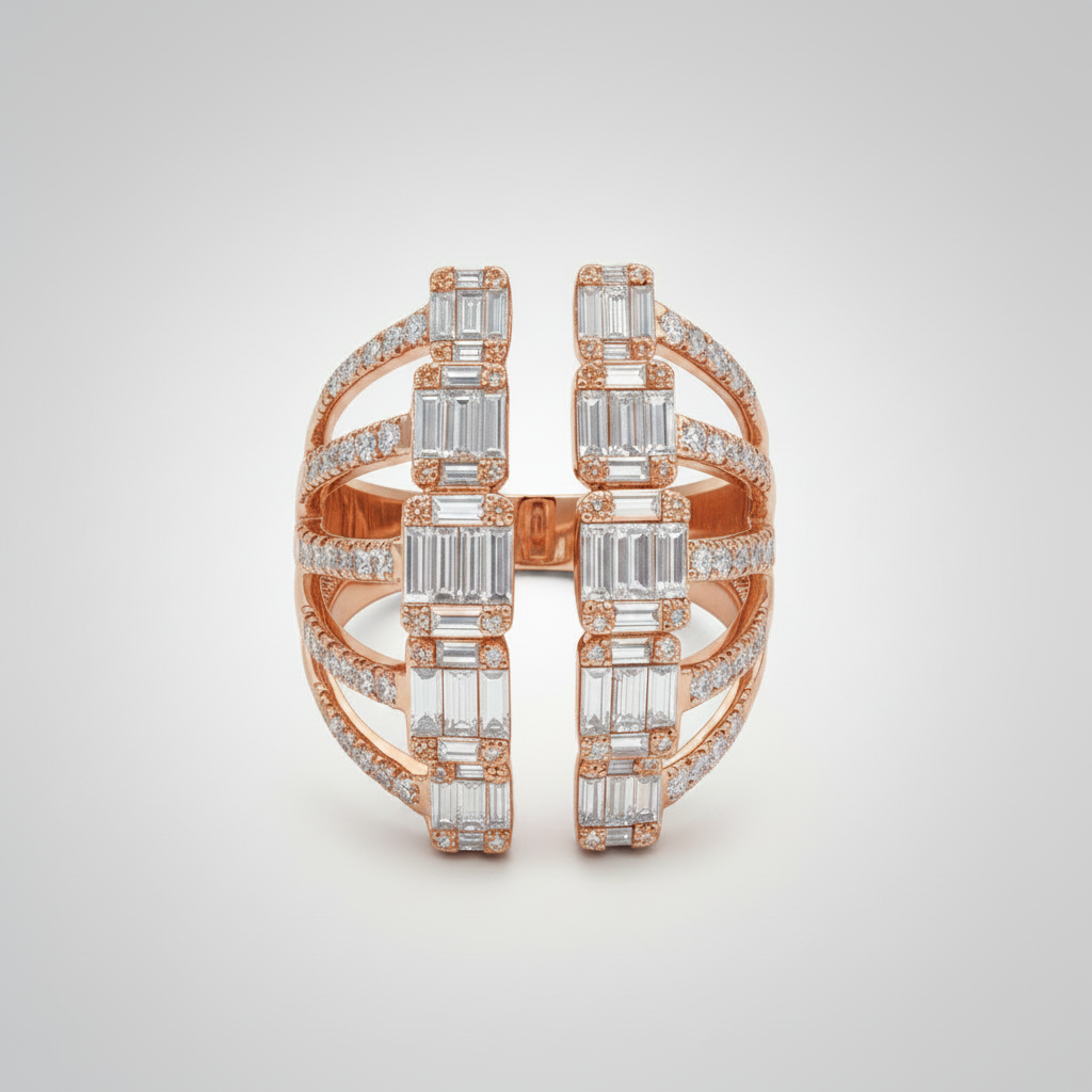 Diamond Baguette Open-Front Cocktail Ring | 18K Gold