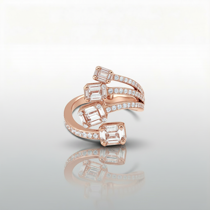 Baguette Diamond Four-Cluster Bypass Ring | 18K Gold