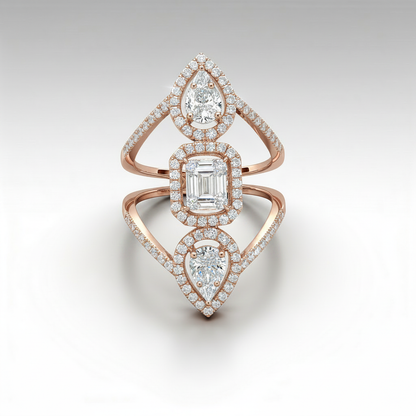 Pear & Emerald-Shaped Diamond Elongated Statement Ring | 18K Gold