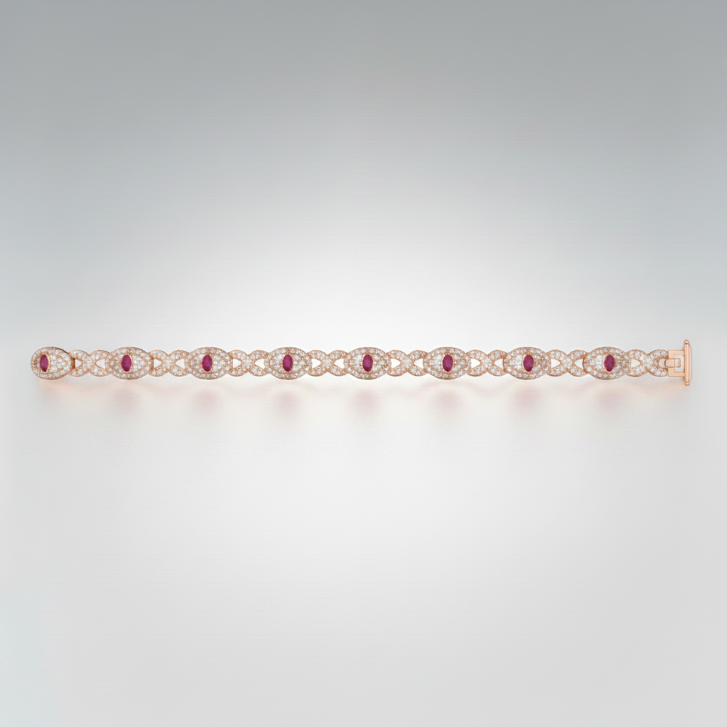 Natural Ruby & Diamond Marquise-Link Bracelet | 10K Gold