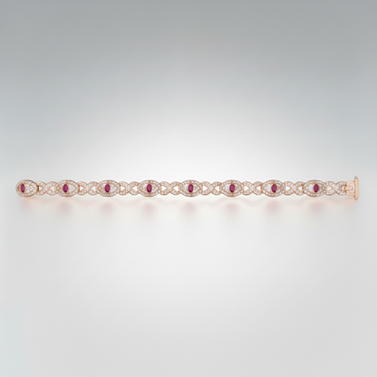 Natural Ruby & Diamond Marquise-Link Bracelet | 10K Gold