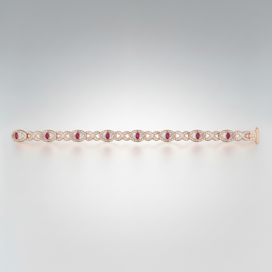 Natural Ruby & Diamond Marquise-Link Bracelet | 10K Gold