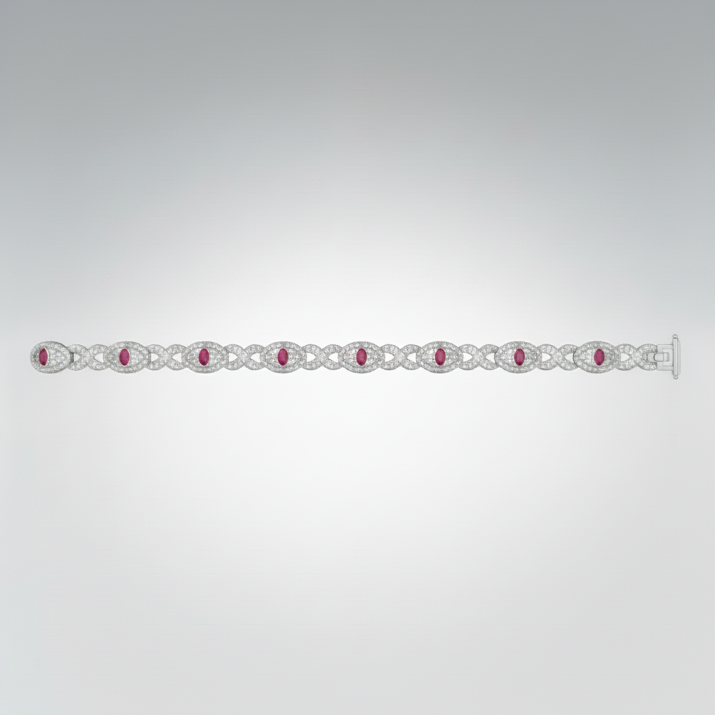 Natural Ruby & Diamond Marquise-Link Bracelet | 10K Gold