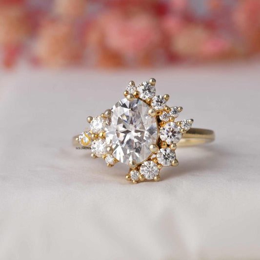 Art Deco Cluster Oval And Round Cut Engagement Ring First