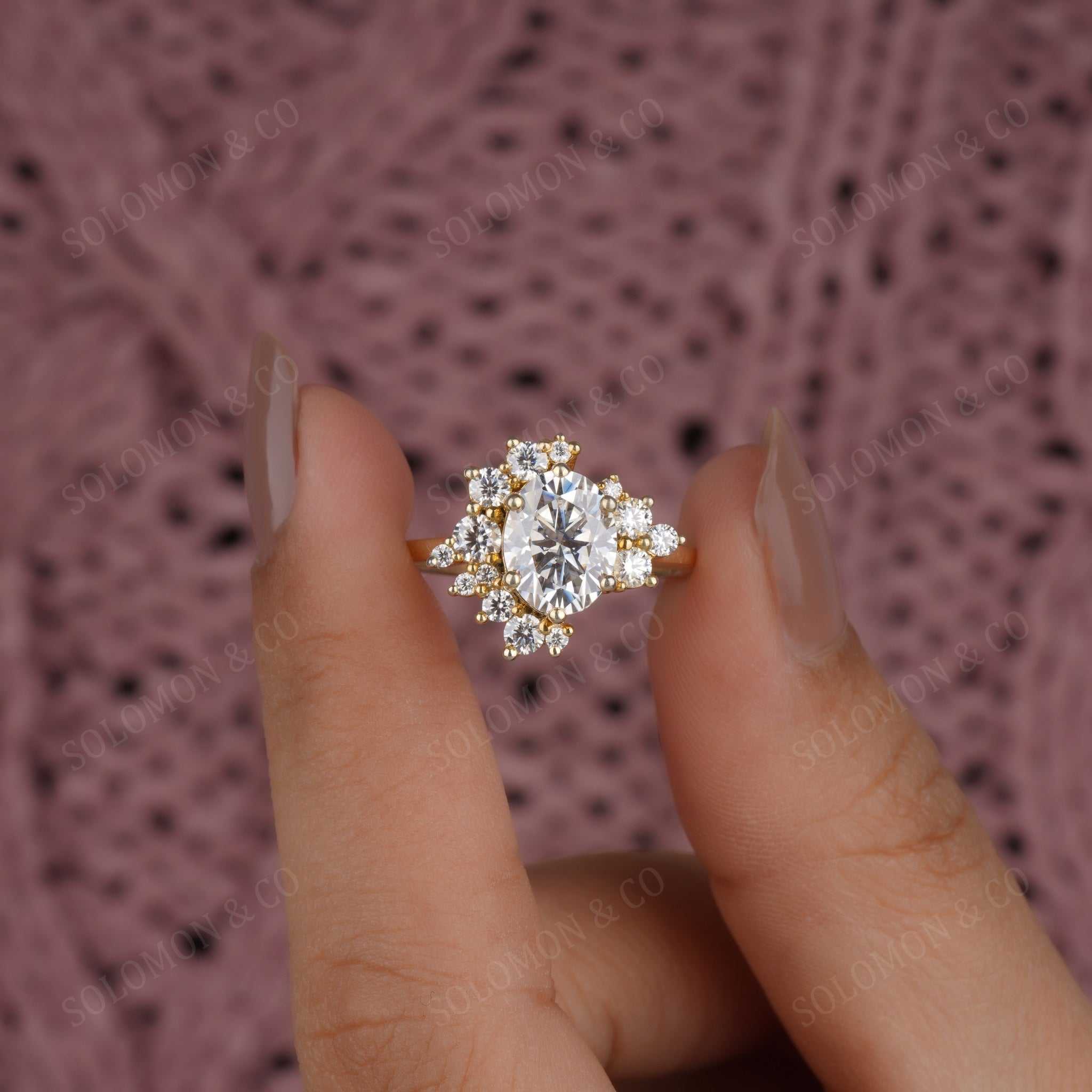 Art Deco Cluster Oval And Round Cut Engagement Ring Seven