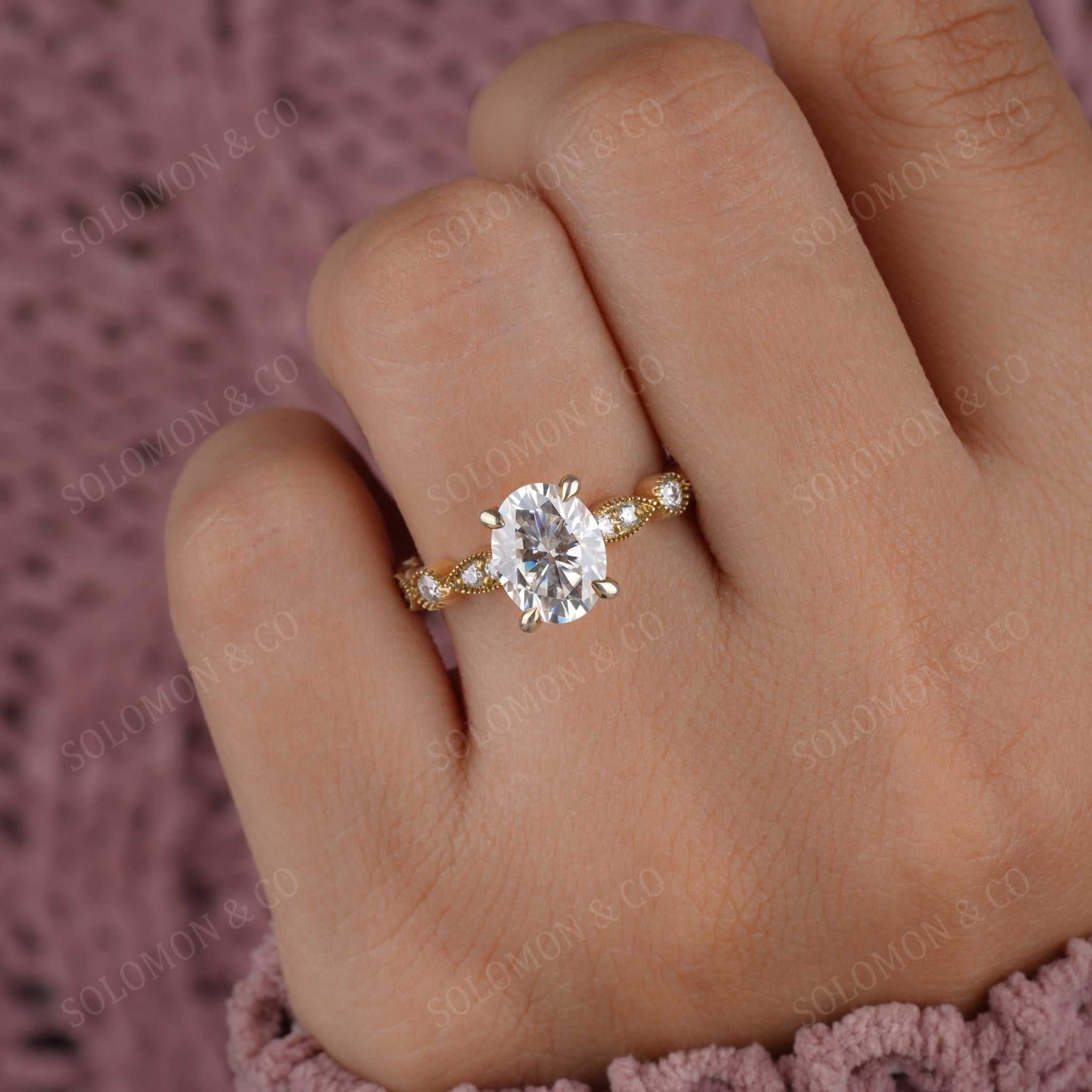 Milgrain Beaded Oval Engagement Ring Fourth 