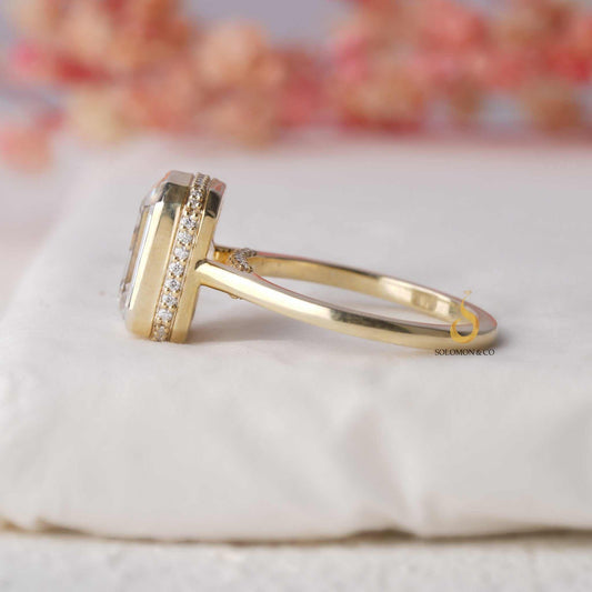 Hidden Halo Bezel Set Emerald Cut Engagement Ring