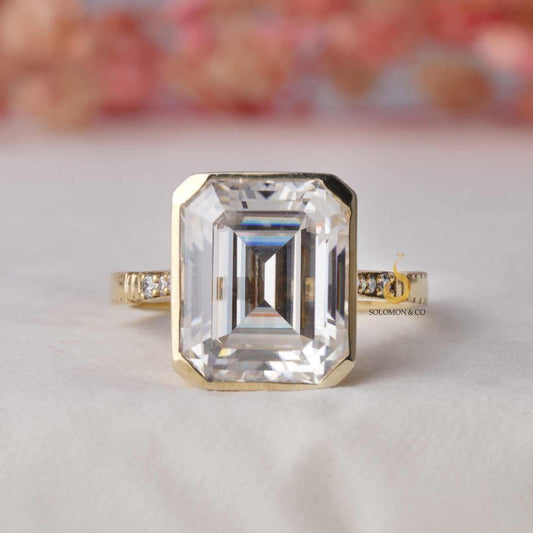 Bezel Set Emerald Cut Solitaire Engagement Ring First