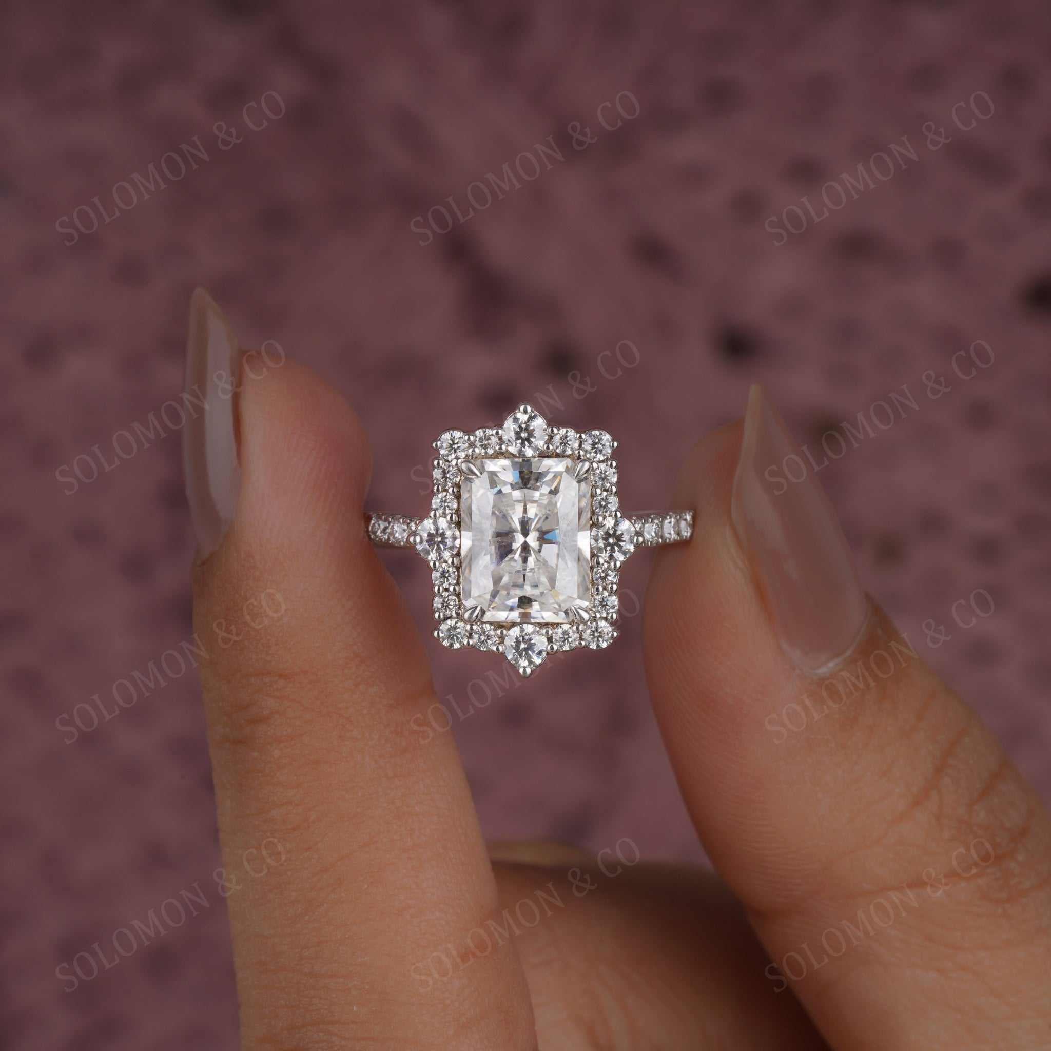 Forever Promise Radiant Cut Art Deco Halo Ring Third