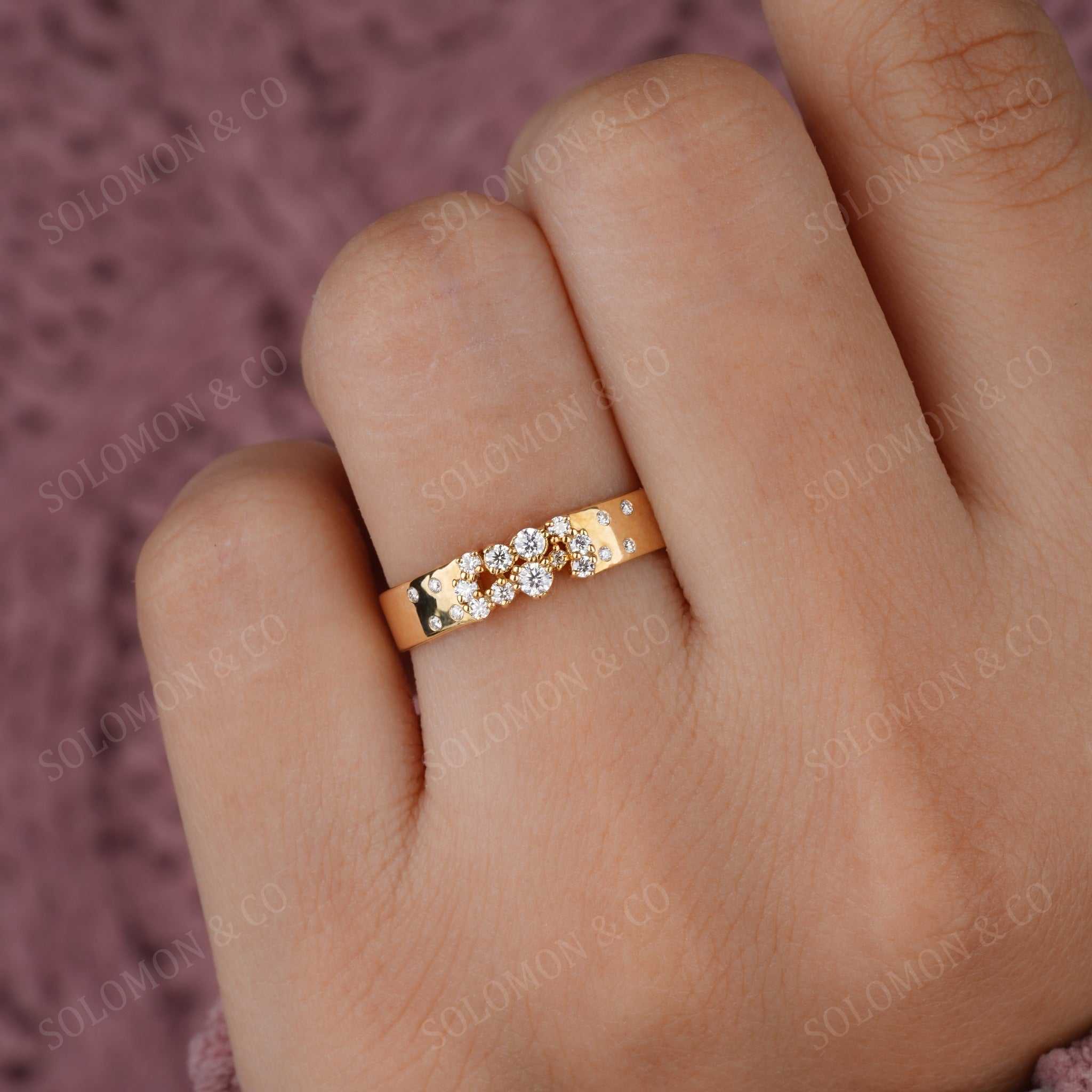 Wide Scattered Diamond Cigar Ring