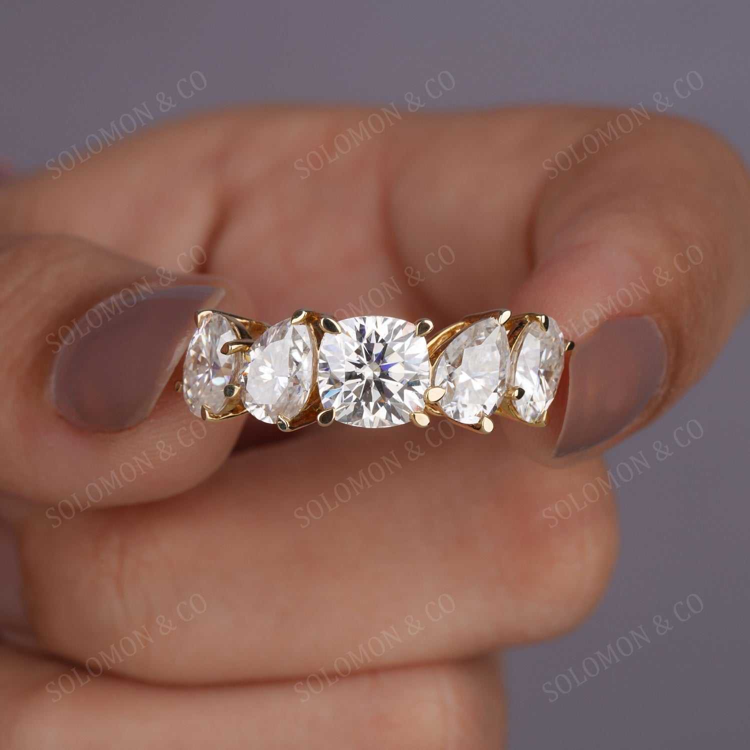 Five Stone Multi Shaped Prong Set Moissanite Diamond Band