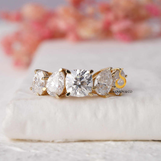 Five Stone Multi Shaped Prong Set Moissanite Diamond Band First