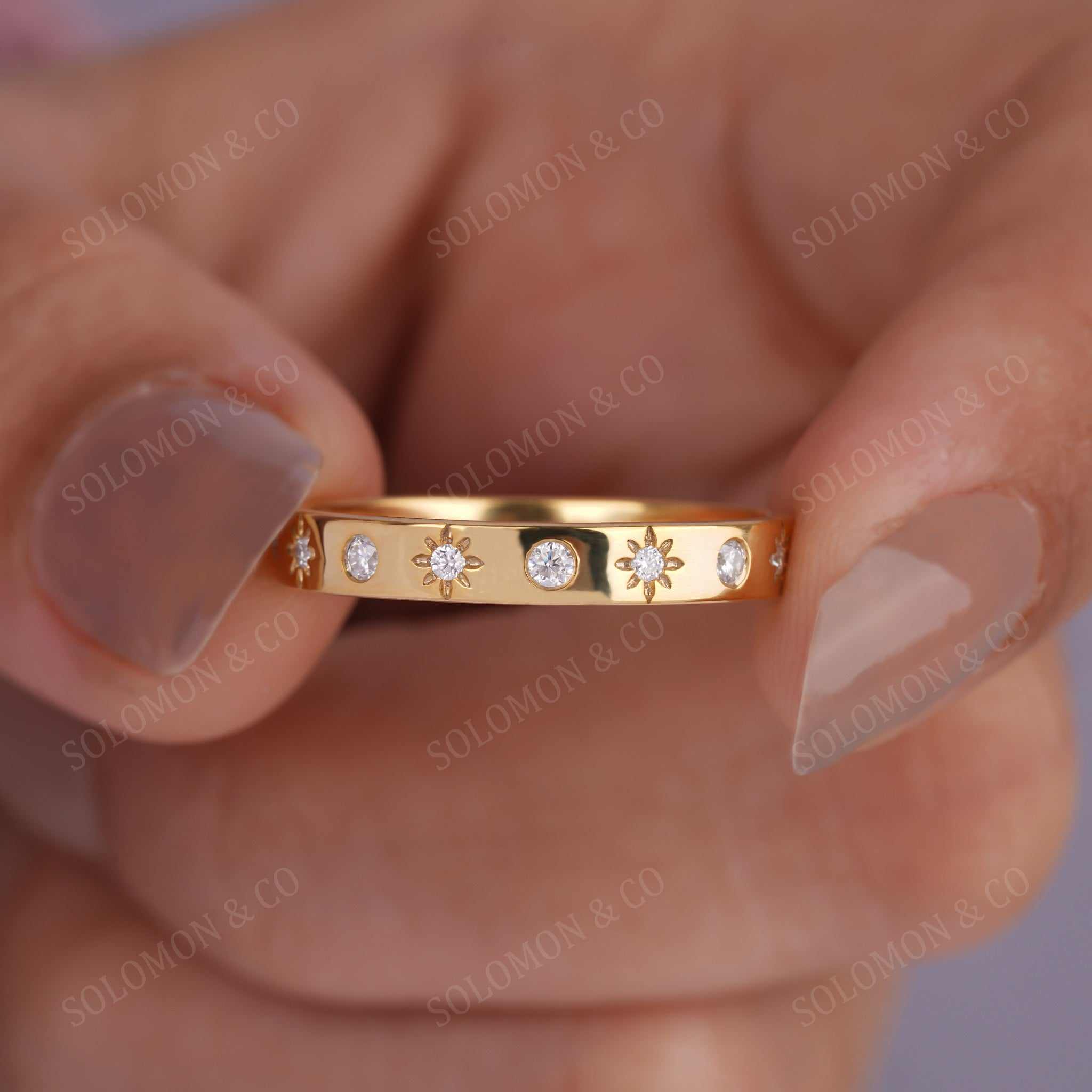 Modern Flush Set Stack Wedding Ring