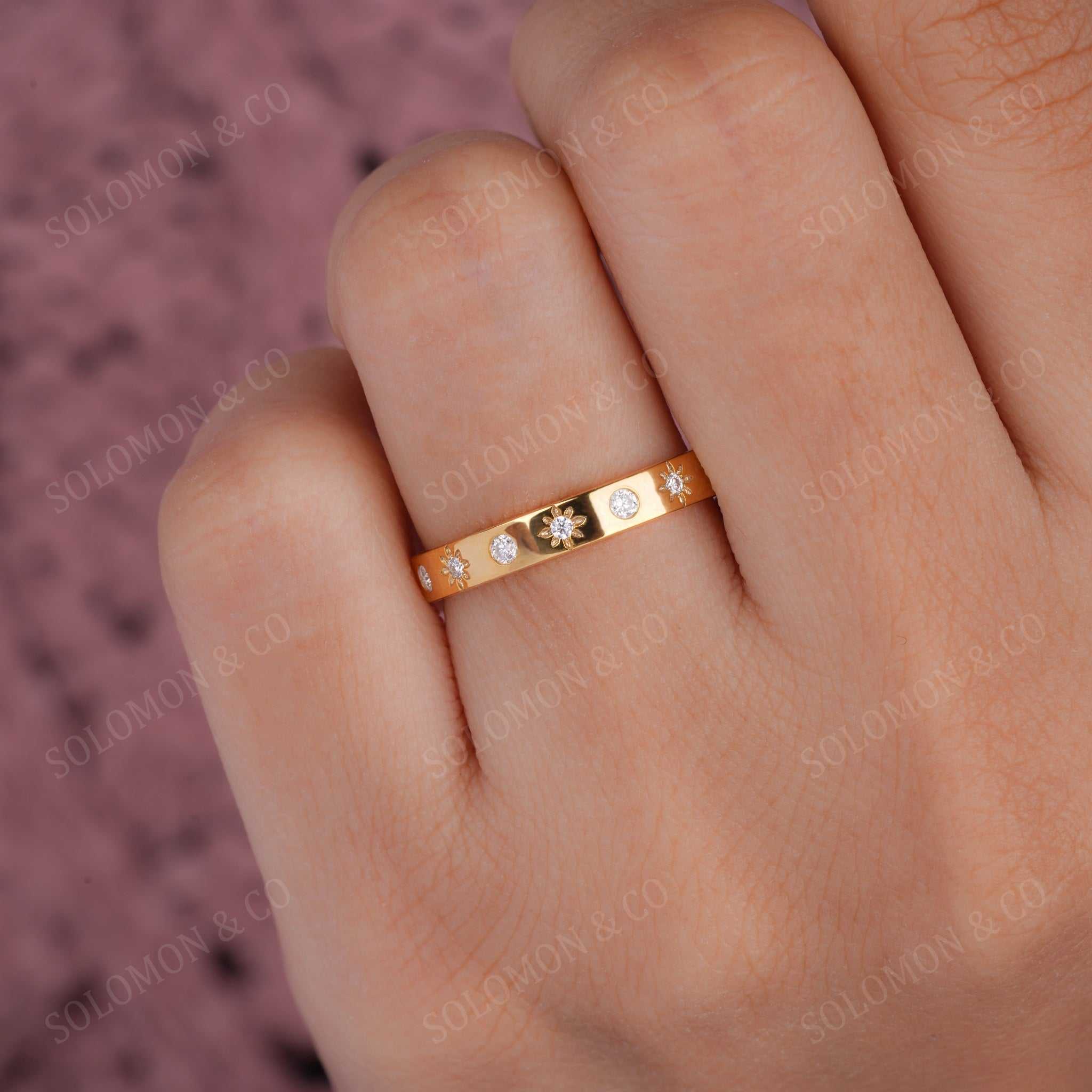 Modern Flush Set Stack Wedding Ring