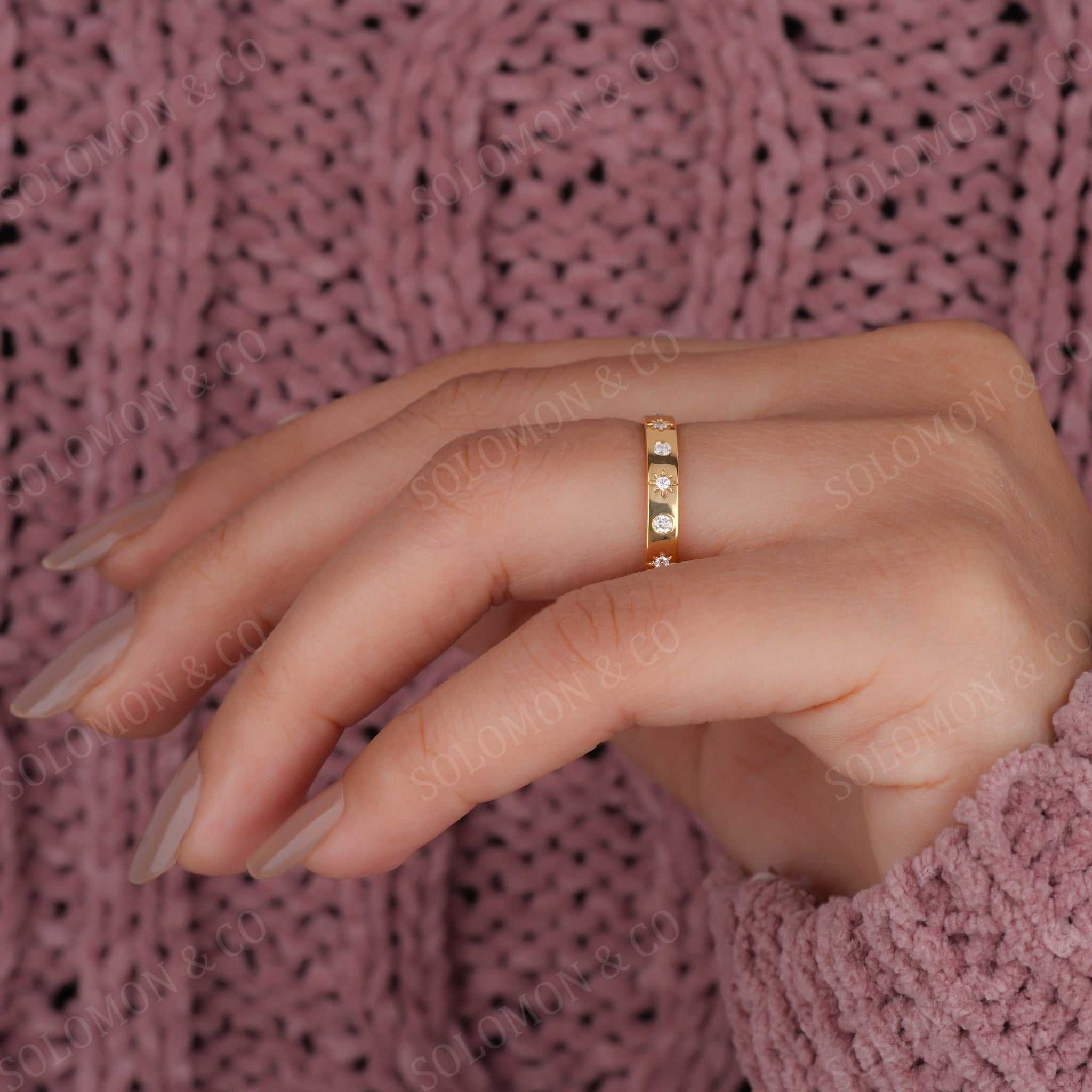 Modern Flush Set Stack Wedding Ring