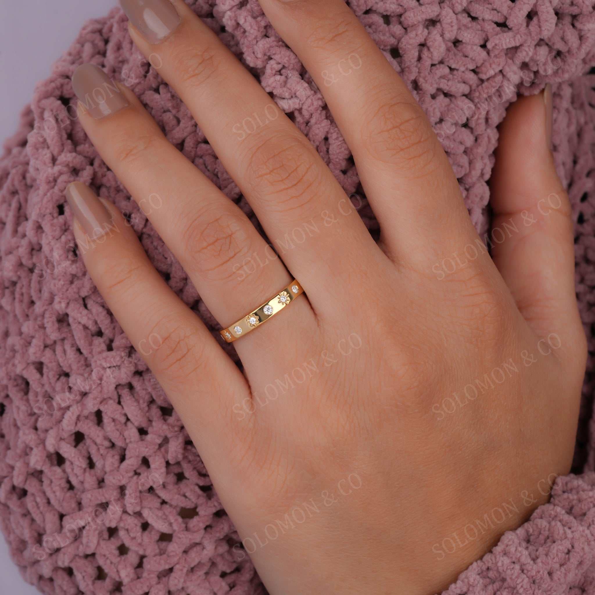 Modern Flush Set Stack Wedding Ring