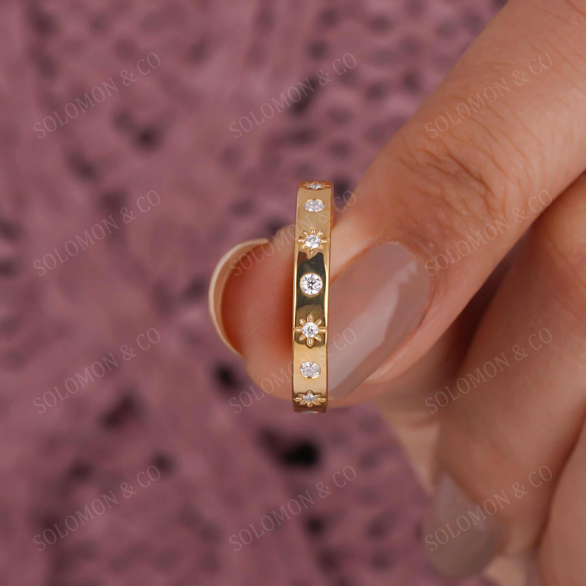 Modern Flush Set Stack Wedding Ring