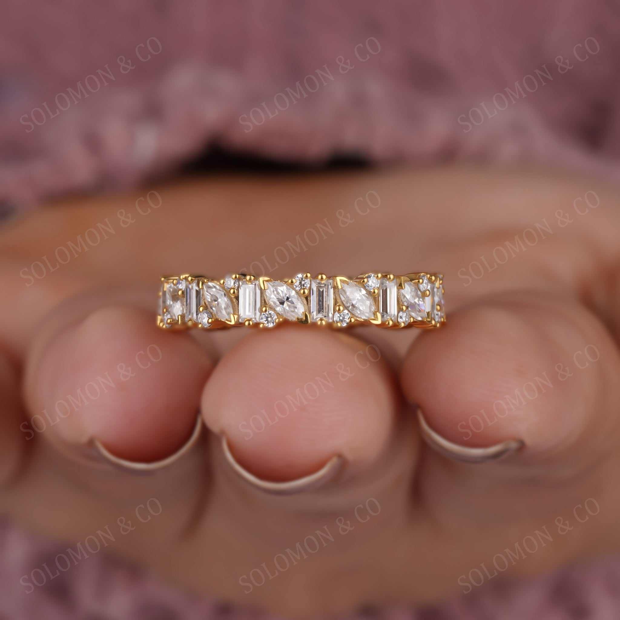 Multi-Cut Cluster Full Eternity Wedding Band Five