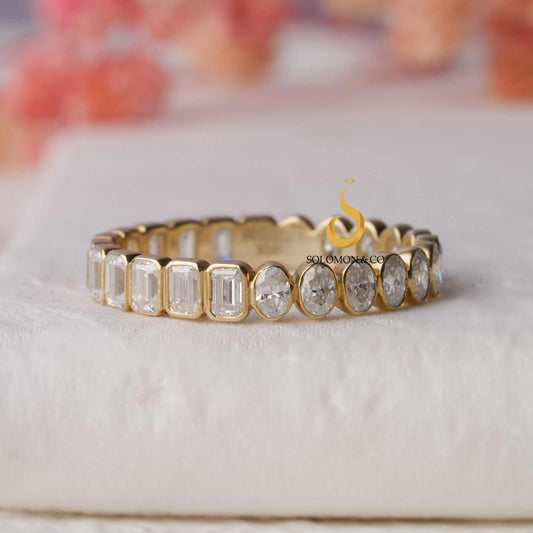 Half Side Oval and Half Side Emerald Cut Eternity Ring