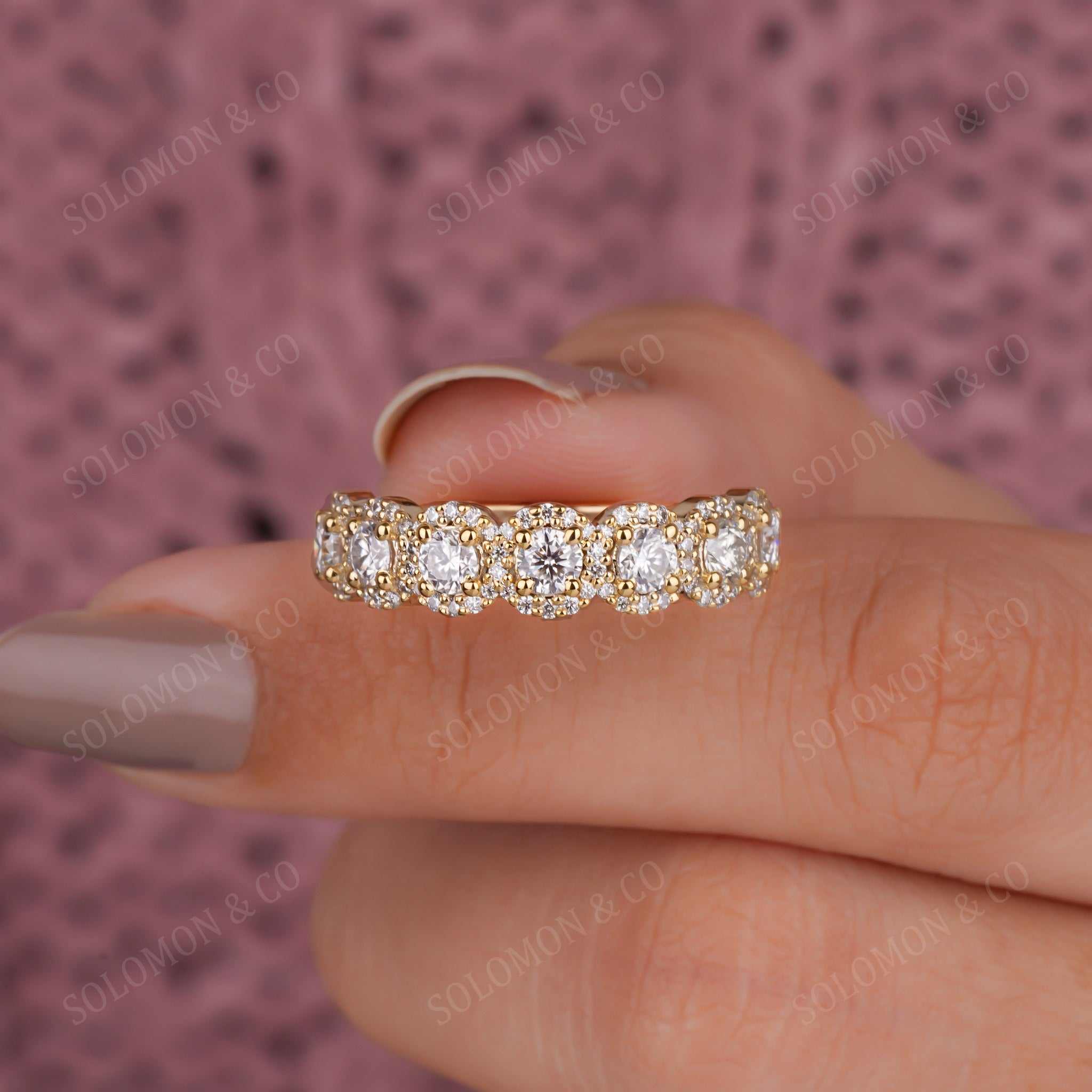 Multi Halo Eternity Band Ring Seven