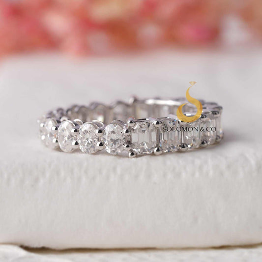 Half Side Oval and Half Side Emerald Cut Ring