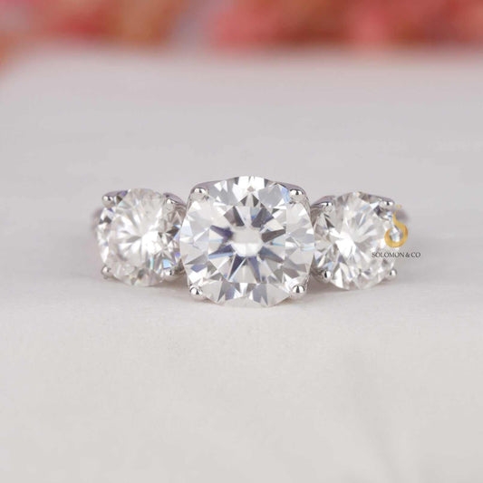 Flower Petal Three Stone Diamond Ring