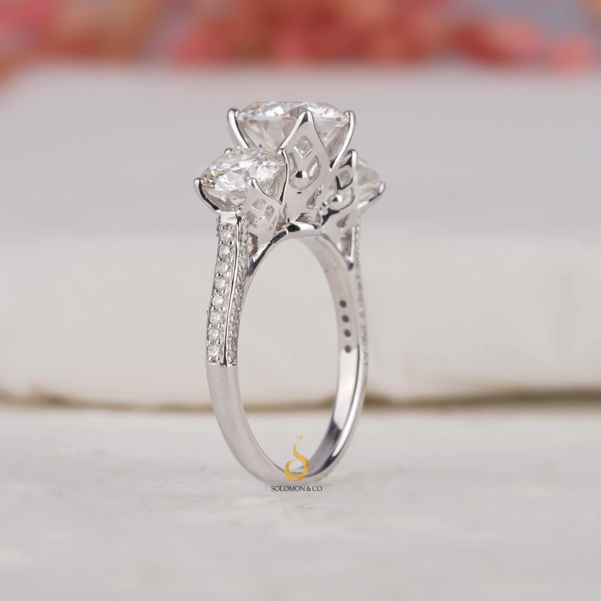 High Profile Tulip Set Three Stone Ring Forth