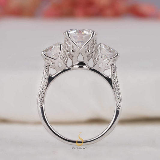 Flower Petal Three Stone Diamond Ring