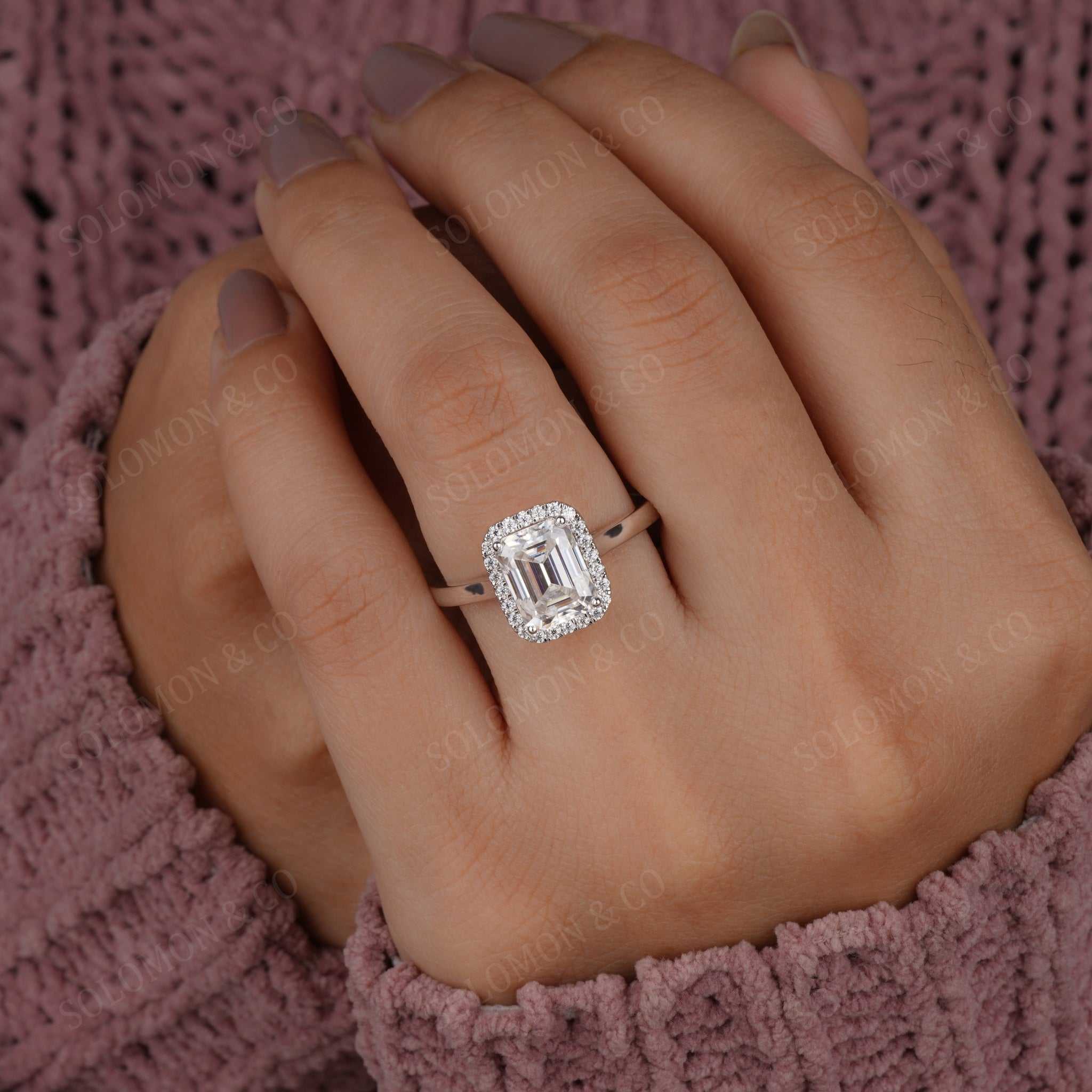 Emerald Halo Ring With Plain Band Fifth