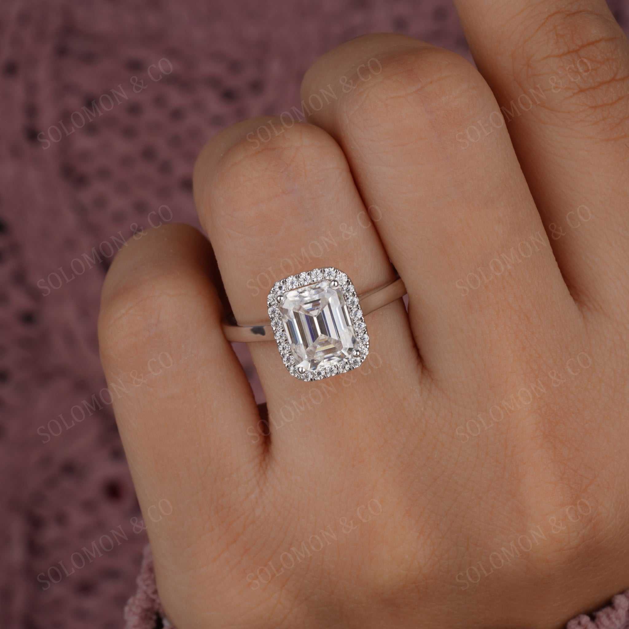 Emerald Halo Ring With Plain Band Six 