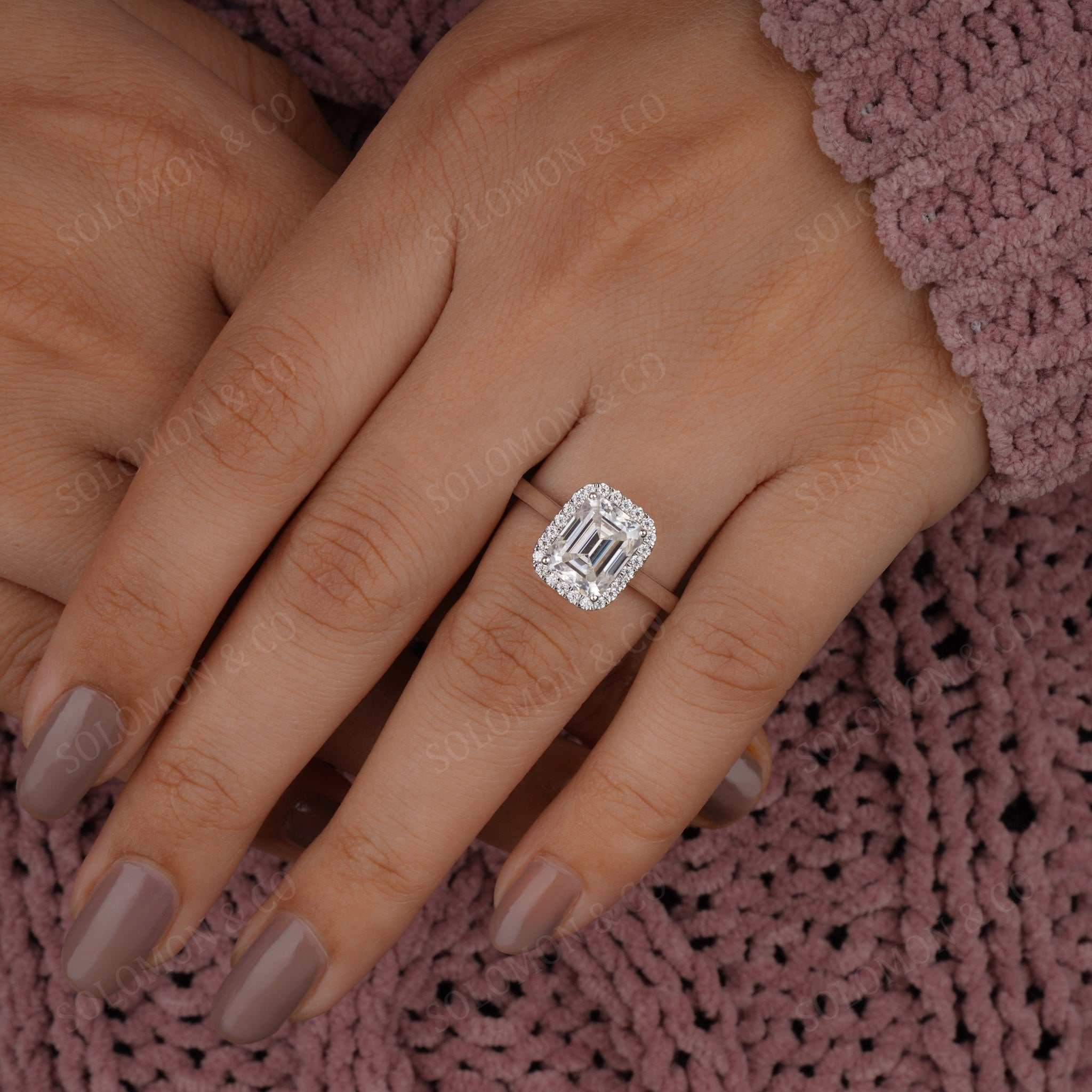 Emerald Halo Ring With Plain Band Seven 