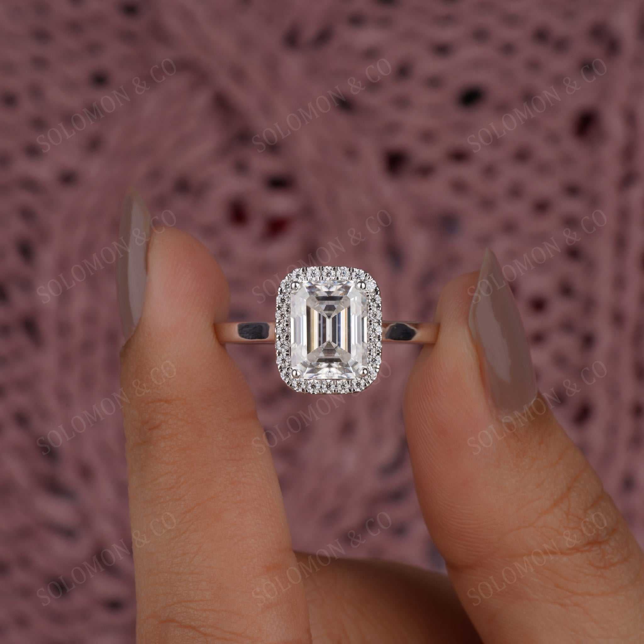 Emerald Halo Ring With Plain Band Eight 