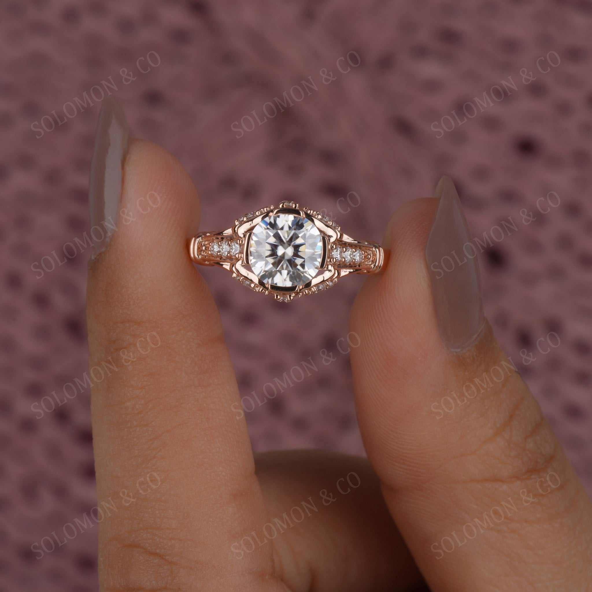 Brilliant Round Cut Art Deco Engagement Ring Seven