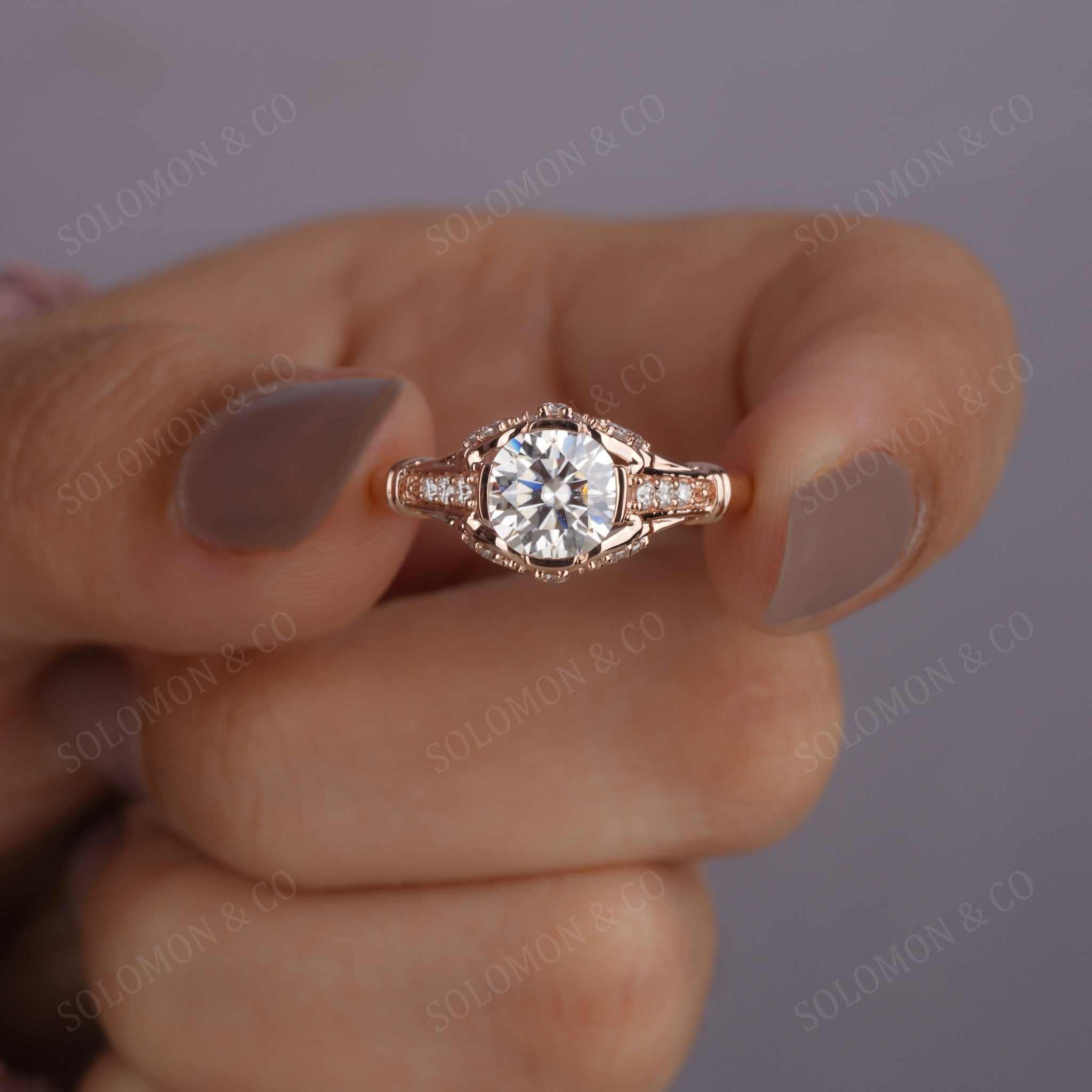 Brilliant Round Cut Art Deco Engagement Ring Nine