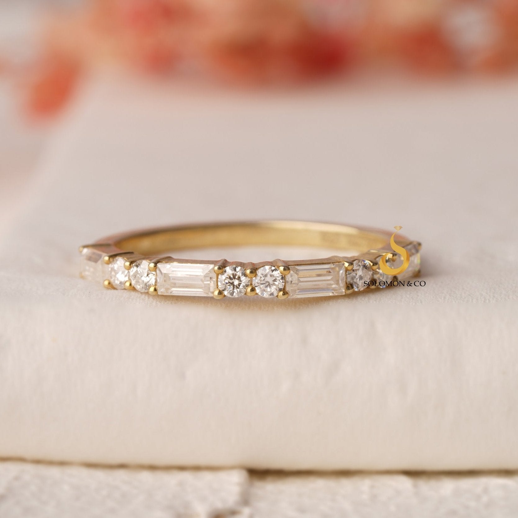 Baguette Round Half Eternity Wedding Ring