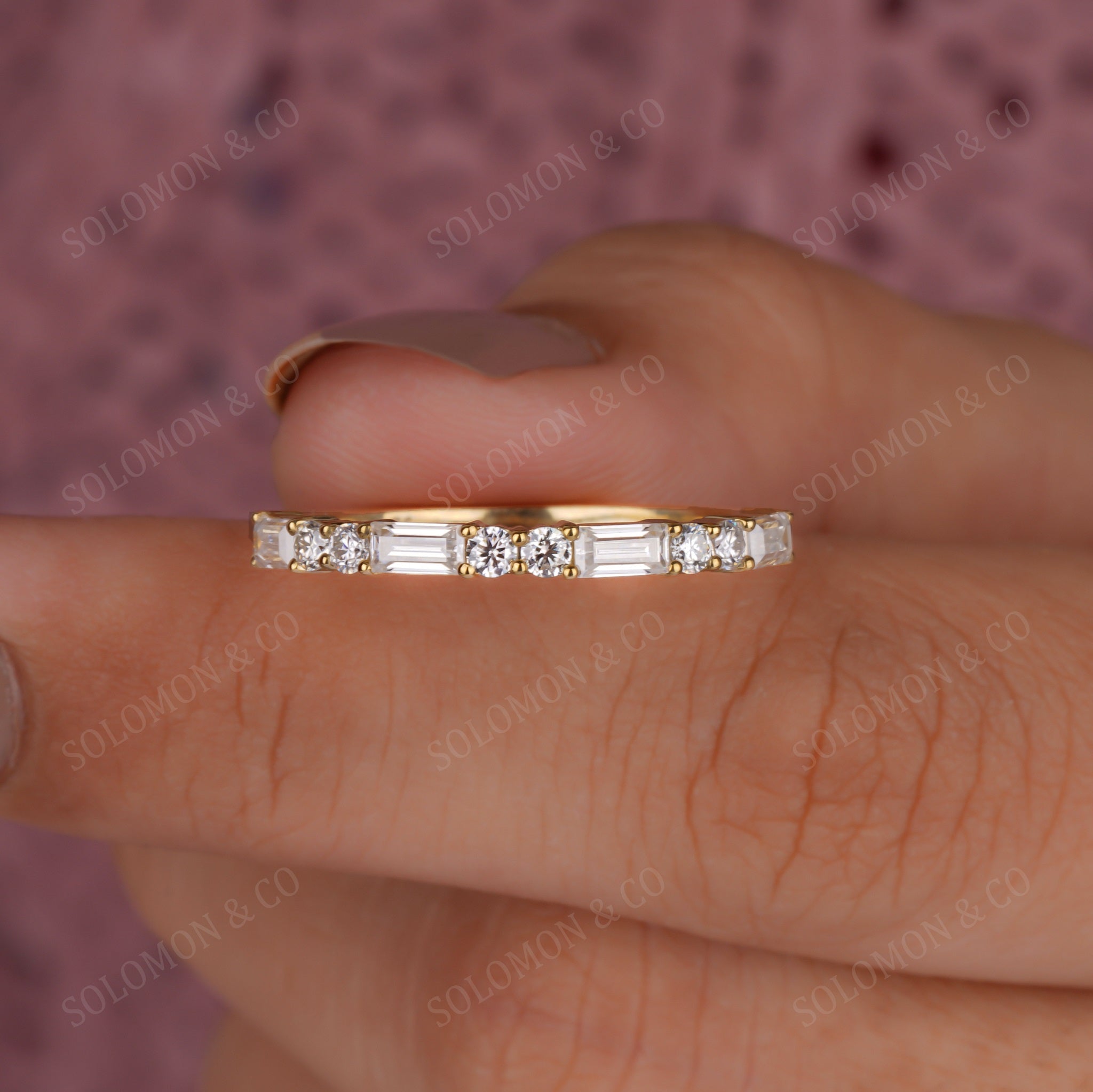 Baguette Round Half Eternity Wedding Ring