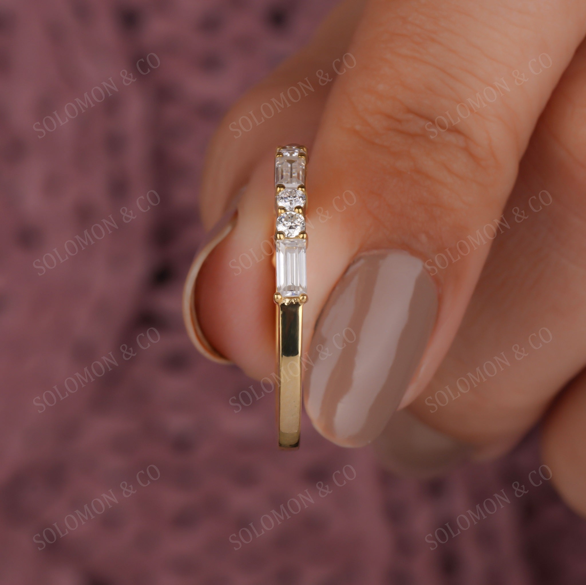 Baguette Round Half Eternity Wedding Ring