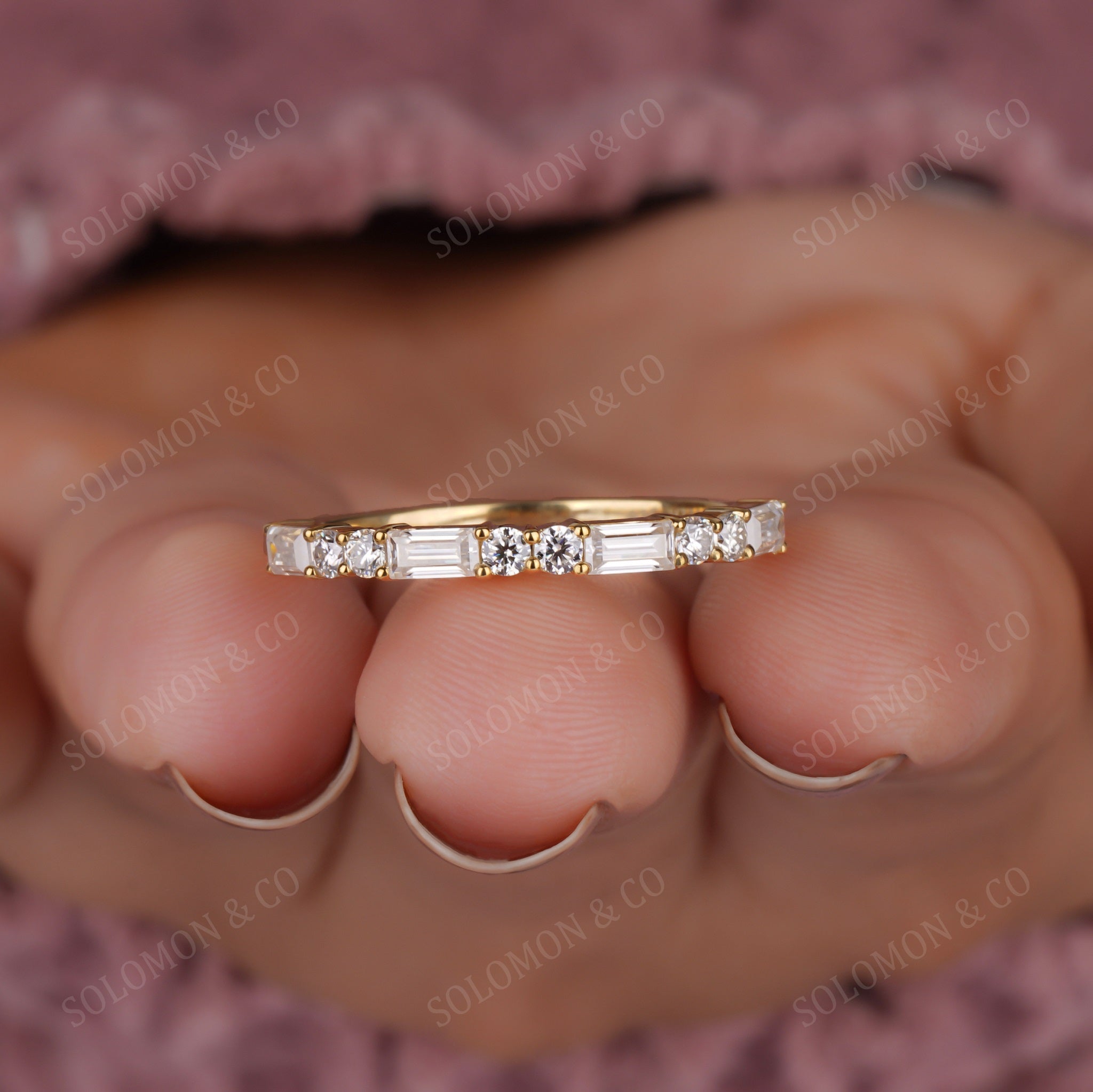 Baguette Round Half Eternity Wedding Ring