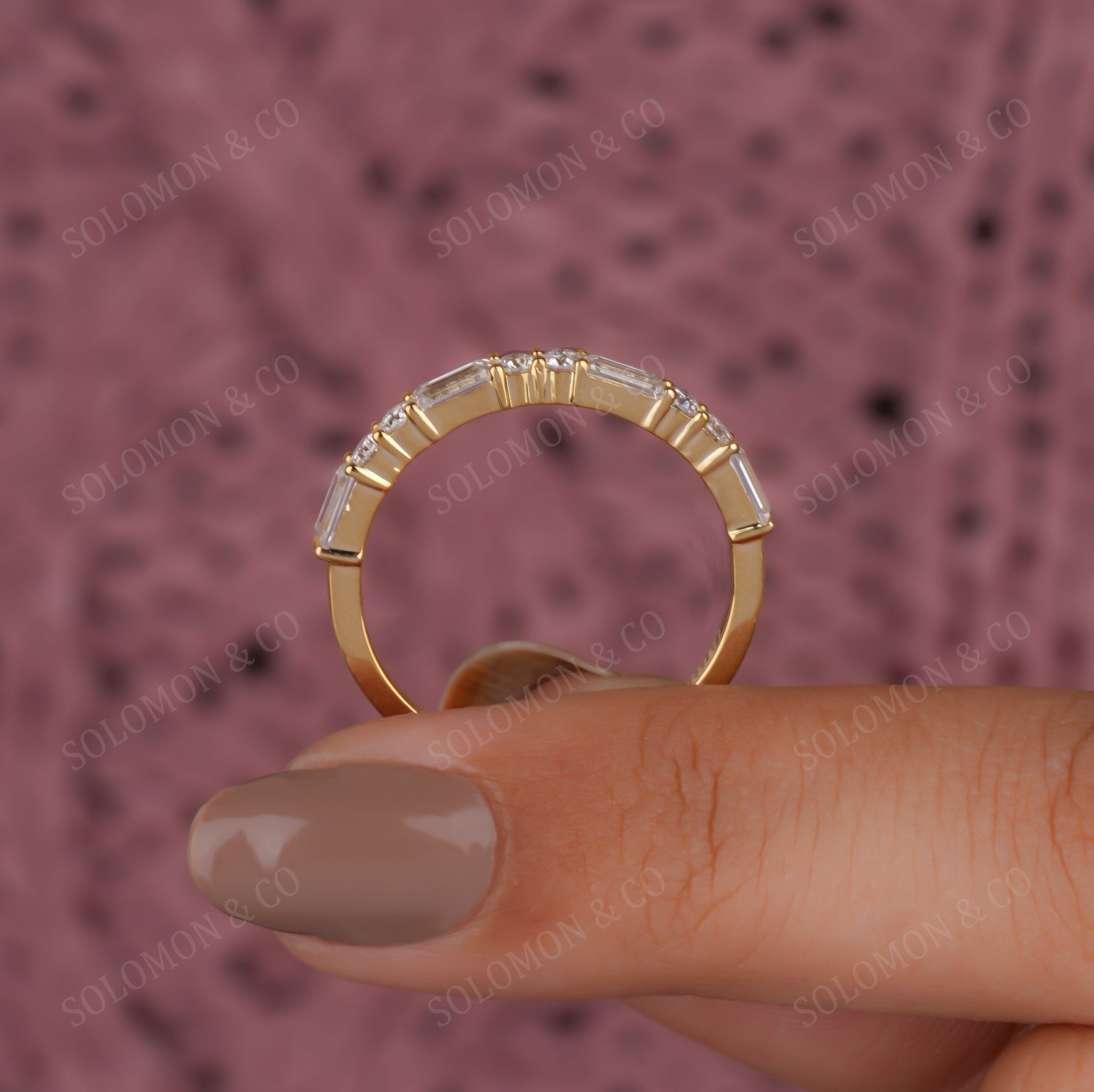 Baguette Round Half Eternity Wedding Ring