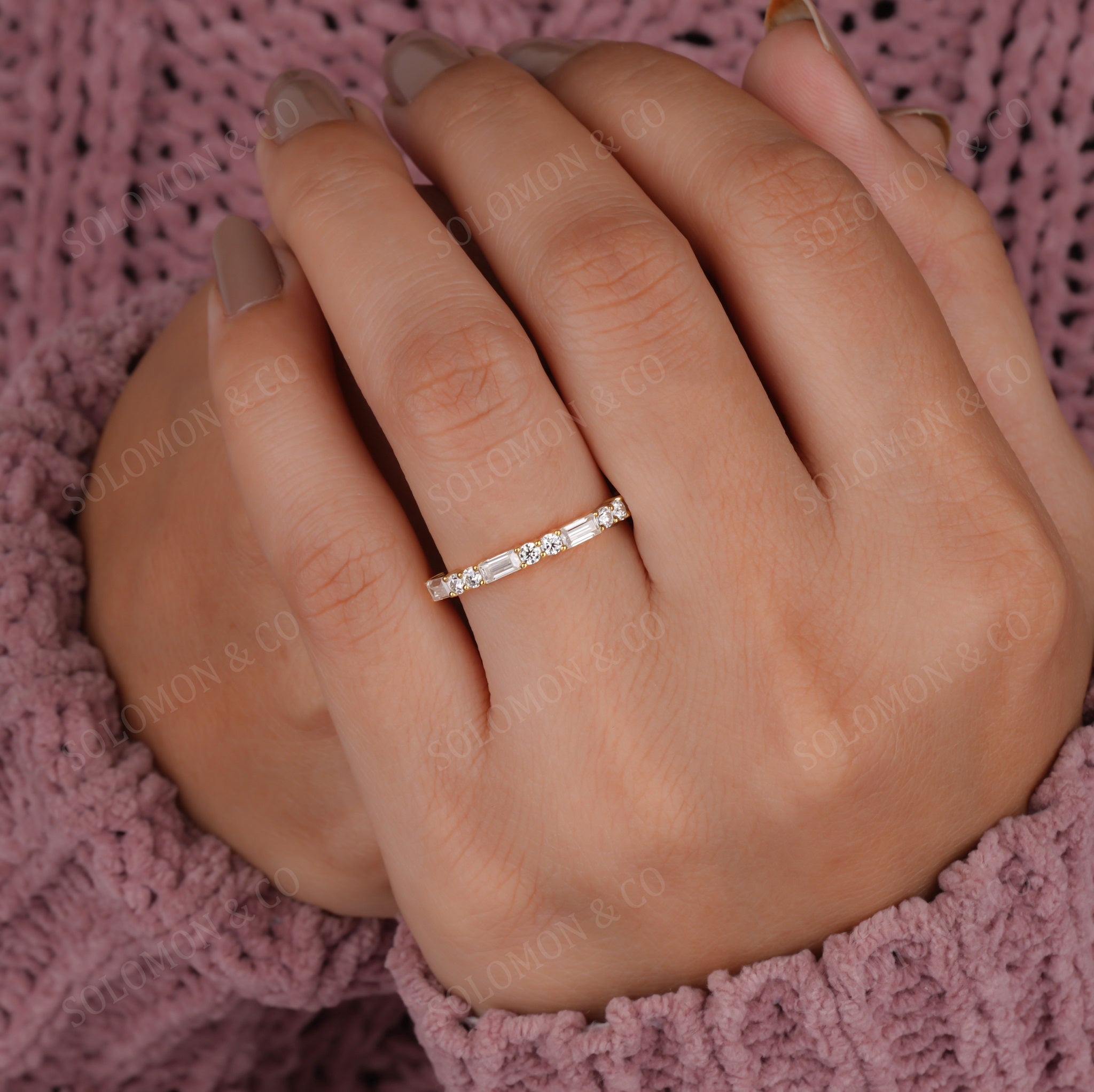 Baguette Round Half Eternity Wedding Ring