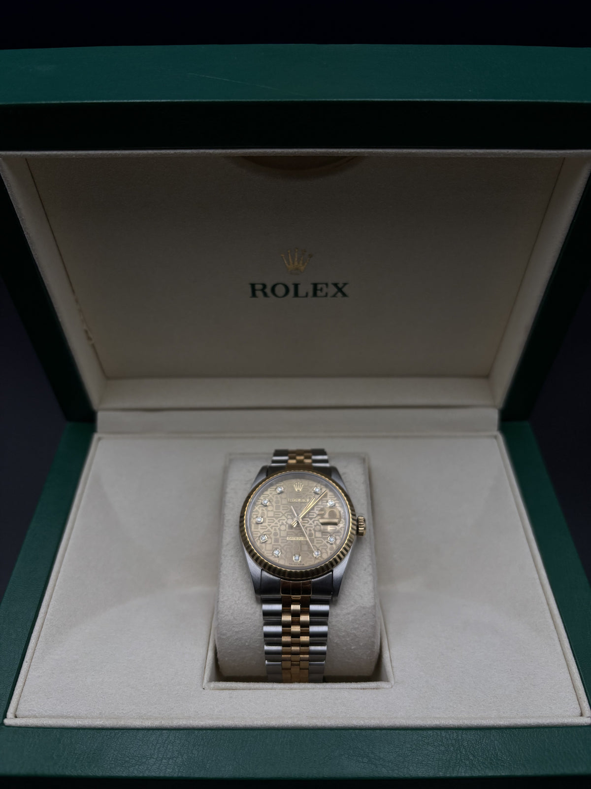 Rolex Datejust 36mm 16233 Two-Tone Champagne Computer Diamond Dial Fluted Jubilee 1997 — Pre-Owned