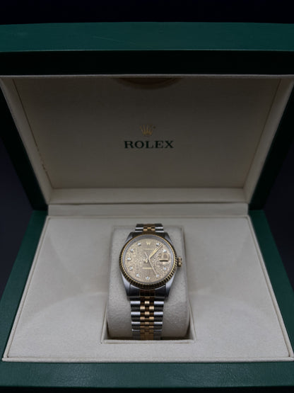 Rolex Datejust 36mm 16233 Two-Tone Champagne Computer Diamond Dial Fluted Jubilee 1997 — Pre-Owned