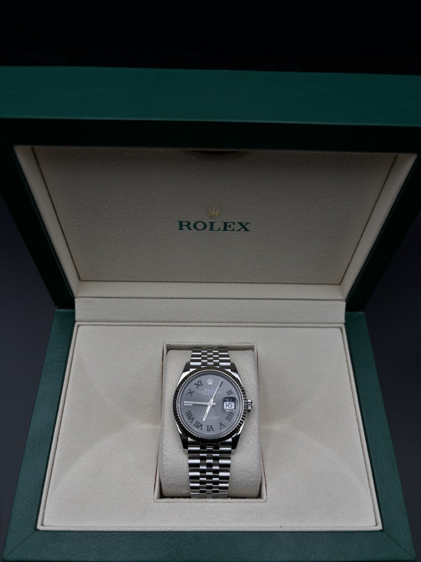 Rolex Datejust 36mm 126234 Steel Slate Grey Wimbledon Dial Fluted Jubilee — Pre-Owned